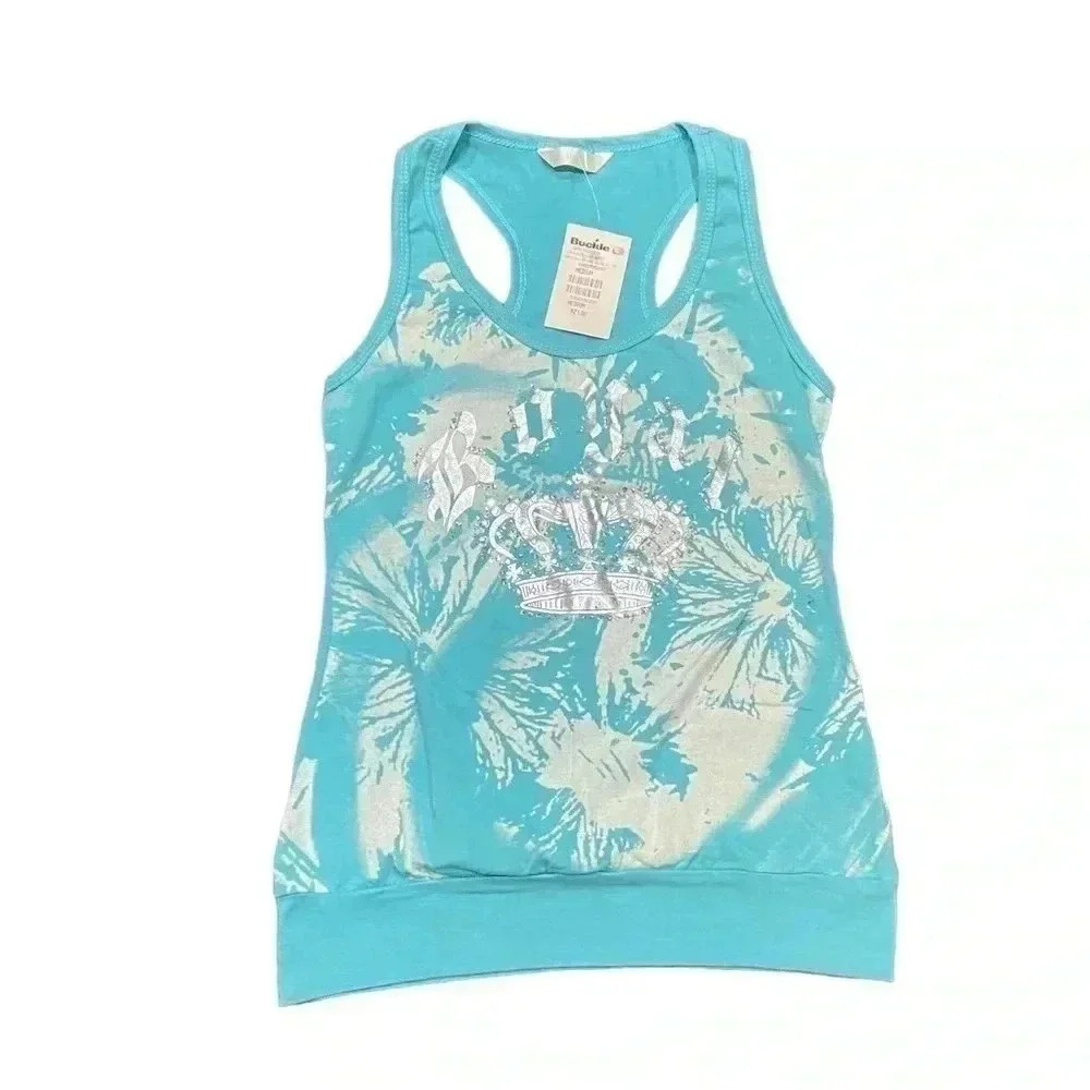 Vintage‎ Buckle Tank Women’s Blue Silver ‘Royal’ Crown  Size Medium Y2K NWT